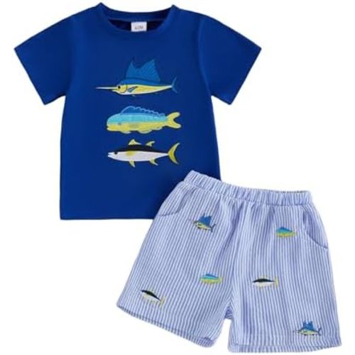 Kavousa Toddler Boy Summer Outfits Baby Boy Animal Print Short Sleeves T-Shirt Plaid Shorts Set Infant Boy Clothes Set