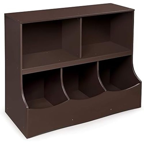 Badger Basket Multi-Bin Toy Storage Organizer and Bookshelf - Kids Cubby Shelf with 3 Bins, 2 Open Shelves, Top Display Surface - Wood Storage Unit for Playroom or Bedroom - Espresso