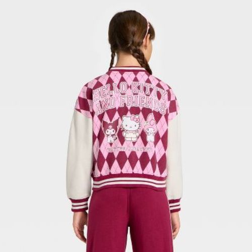 Girls' Sanrio Hello Kitty & Friends Front and Back Graphic Varsity Jacket - Off-White/Red