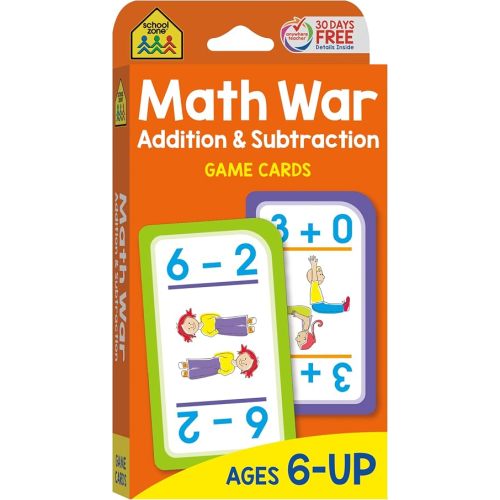 School Zone Math War Addition & Subtraction Game Cards: 56 Cards, Kindergarten, 1st Grade, 2nd Grade, Math Games, Numbers, Math Facts, Early Math, Ages 6+