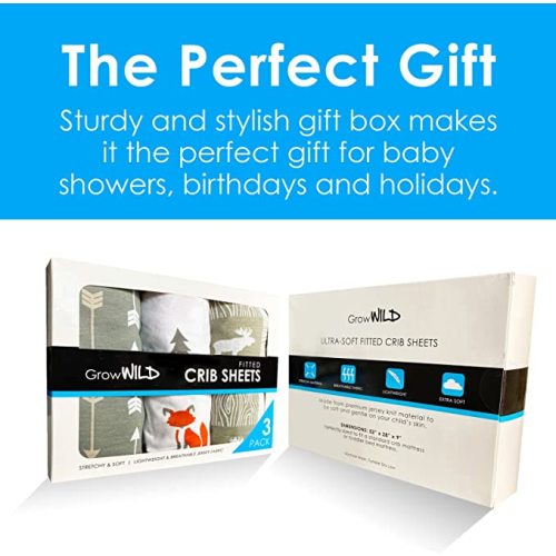 GROW WILD Crib Sheet 3 Pack | Soft Boy Crib Sheets Neutral | Grey Baby Crib Sheets for Boys | Woodland Nursery Crib Mattress Sheet (Forest Fun)