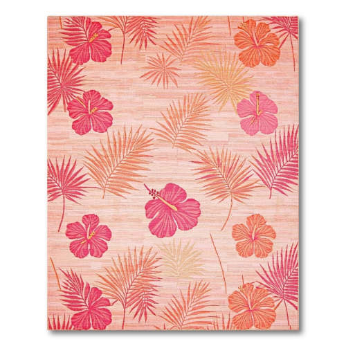 Pink Tropical Hibiscus Washable Rug | Low Pile | ODIKA