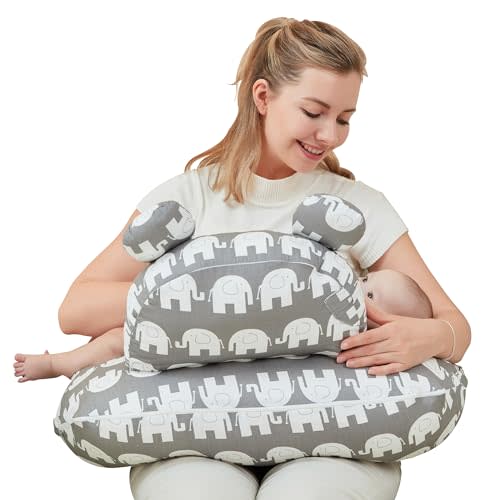 lasoftan Nursing Pillow for Breastfeeding, Breast Feeding Pillow for Mom Support, Adjustable Waist Strap and Removable Cotton Cover, Elephant