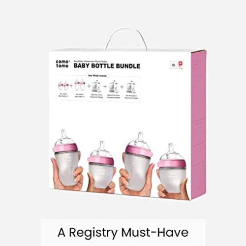 Comotomo Baby Bottle Bundle, Pink, (7 Piece Set)