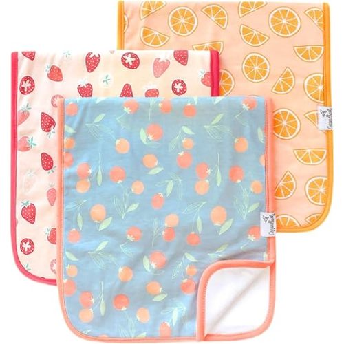 Copper Pearl Premium Baby Burp Cloths - 3-Pack Large Cotton Burp Cloths, Extra Soft Spit Up Rags with 3 Absorbent Layers, Perfect for Baby Boy and Baby Girl Gifts (21" x 10" Size, Clementine Set)