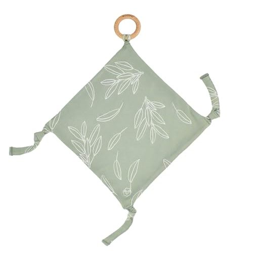 Woolino Baby Lovey Security Blanket – Merino Wool & Organic Cotton Comfort Blanket with Wooden Teething Ring - Sage