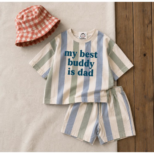 MY BEST BUDDY IS DAD Baby & Kids Stripe Tee and Shorts Sets