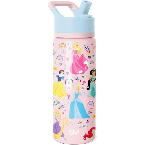 Simple Modern Kids Summit Water Bottle with Straw Lid | Disney Princess 18oz Stainless Steel Cup Insulated Tumbler for Girls, School | Princess Rainbows