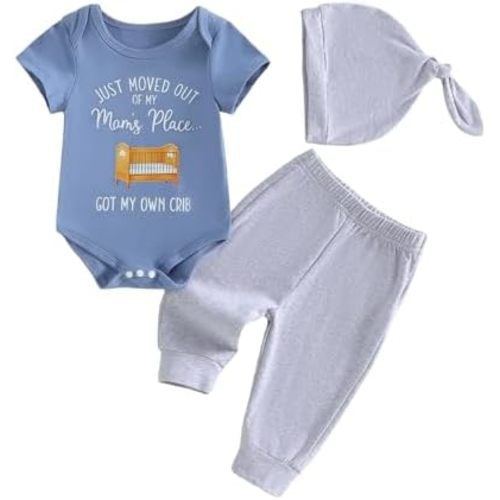 Sasaerucure Newborn Baby Boy Summer Coming Home Outfit Letter Print Short Sleeve Romper Jumpsuit and Pants 3Pcs Clothes