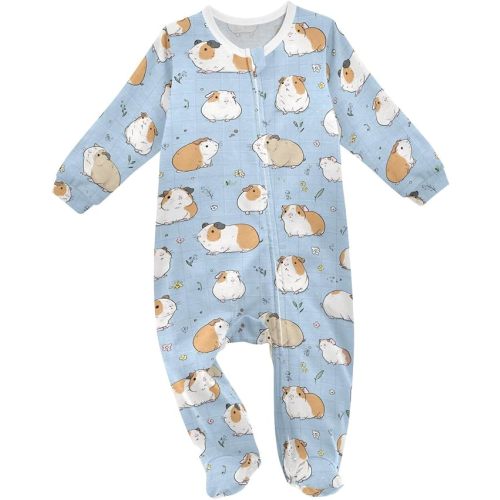 Baby One-Piece Footies Guinea Pigs Blue Newborn Pjs Footed Bodysuit Rompers for Boys Girls 0-24 Months