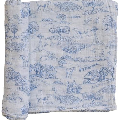 Mebie Baby Farm Toile Muslin Swaddle, Modern and Neutral Blanket for Baby Girl or Boy, 0-3 Month, Comfy Wrap