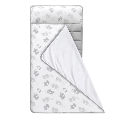 Moonsea Toddler Nap Mat with Fleece Minky Blanket, Lightweight, Soft Perfect for Kids Preschool, Daycare, Travel Sleeping Bag Boys and Girls, 21" x 50" Fit Standard Cot, Grey Elephant