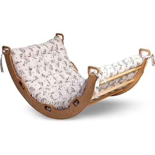 Climbing ARCH | Montessori Rocker ARCH | Wooden Climbing Rocker | Arch with Cosy Pillow | Wooden Climbing Arch with Cushion | | Indoor playground Cosy Cushion Rocker (Large Arch + Origami Pillow)