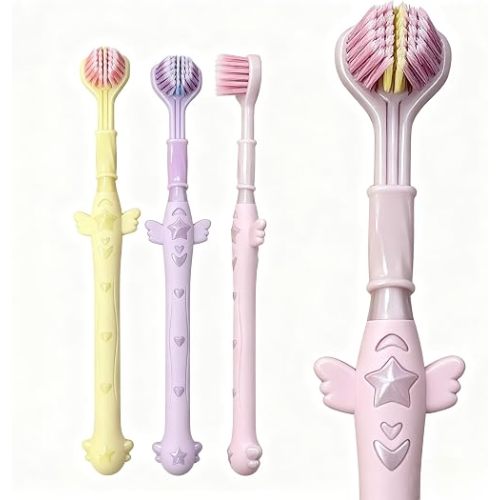 3-Sided Toothbrush Set, 7.4 Inch, 360 Degree Cleaning, 3 Pieces Manual Toothbrushes for Sensory and Autism Care, Complete Teeth and Gum Care