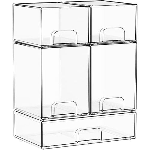 Yieach 5 Set Clear Stackable Storage Drawers and Acrylic Drawer Organizer,BPA Free Baby Bottle Organizer for Countertop and Bottle Station Organizer for Breast Pump Parts,Pacifier and Baby Accessories