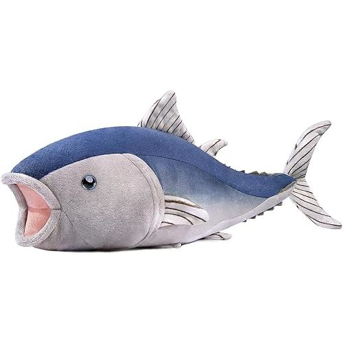 Tiny Heart Realistic Tuna Fish Stuffed Animal 16" Soft Cute Sea Creature Plush Toy Cuddle Pillow Gift for Children Kids Boys Girls Ocean Lovers Home Decor Blue