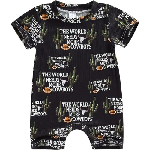 Muasaaluxi Western Baby Girl Boy Clothes Short Sleeve Cow Print Romper One Piece Bodysuit Shorts Summer Outfit