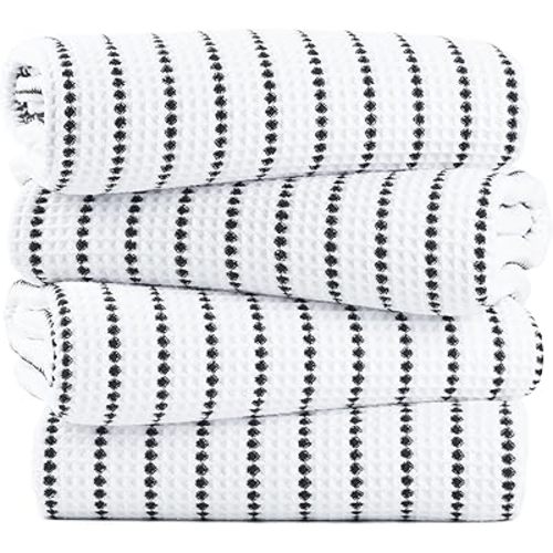 POLYTE 430 GSM Microfiber Oversize Quick Dry Lint Free Bath Towel, 60 x 30 in, 4 Pack (Waffle Weave)