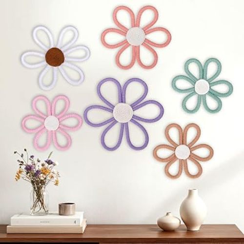6 Pcs Flower Wall Decor, Boho Nursery Decor Daisy Flower 3 Size 6 Colors