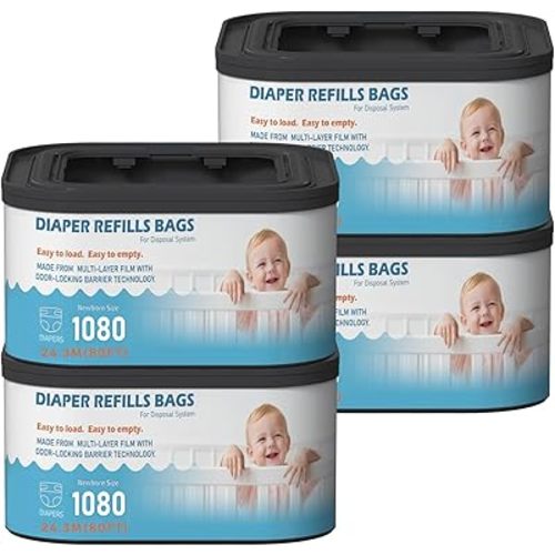 Jumbo+ Square Refills Disposal Bags Refill (Baby Powder Scent) Compatible with Diaper Genie Classic, Compact, Premier and Select Pails, Hold Up to 1080 Newborn-Sized Diapers Per Refill, 4 Pack