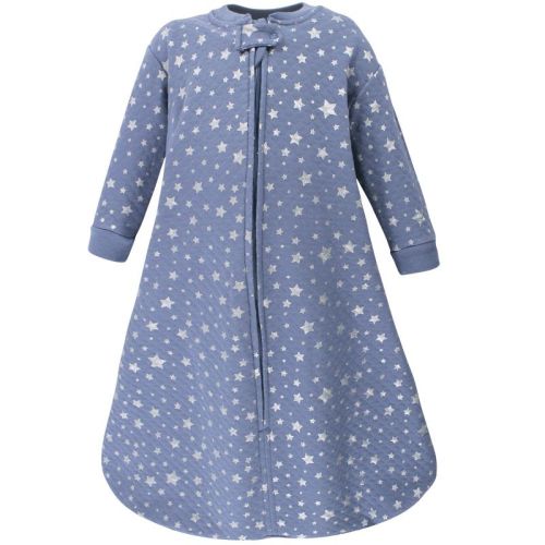Hudson Baby Infant Boys Premium Quilted Long Sleeve Sleeping Bag and Wearable Blanket, Blue Silver Star, 12-18 Months