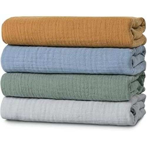 Muslin Swaddle Blankets for Baby Girls and Boys, 4 Pack Breathable and Skin-Friendly Newborn Receiving Blanket, 100% Cotton Swaddle Wrap, Essentials Infant Shower Items, Toddler Gift
