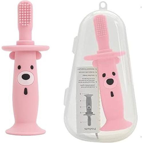 Baby Electric Teether & Toothbrush with Bone Conduction Music (Only Baby Can Hear) | BPA-Free Soft Silicone | Soothing Vibrations for Teething Relief | Ages 9–36 Months | PINK | Compact & Reusable