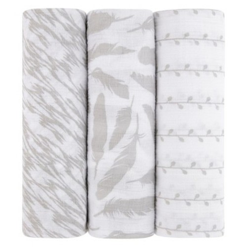 Ely's & Co. Cotton Muslin Swaddle Blankets  Classic Grey Combo 3 Pack
