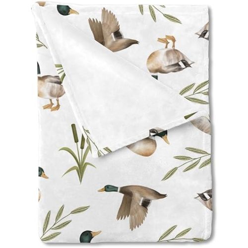Vintage Mallard Duck Leaves Baby Blanket for Boy Girl Duck Hunting Flannel Soft Swaddle Blanket Wild Duck Receiving Blankets Warm Newborn Toddler Nursery Bed Crib Blanket Playmat Throw Blanket 40x50
