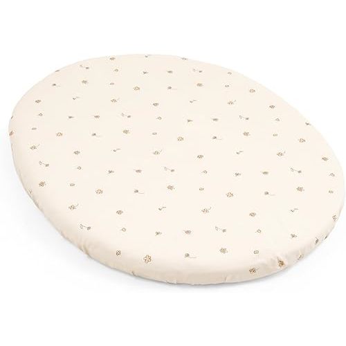 Stokke Sleepi Mini Fitted Sheet V3, Flower Ecru - Compatible with Sleepi Mini Mattress V3 - Washable - 100% Fine Cotton Percale