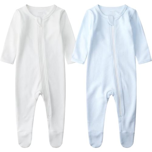 Owlivia Baby Footed Pajamas 0-18M, Organic Cotton Zip Sleeper, Long Sleeve