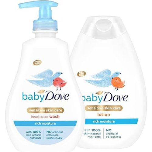Baby Dove Head to Toe Wash & Body Lotion Combo Pack - Gentle Tear-Free Baby Wash (400mL) + Nourishing Lotion (400mL), for Soft, Moisturised Skin, Suitable for Newborns and Sensitive Skin