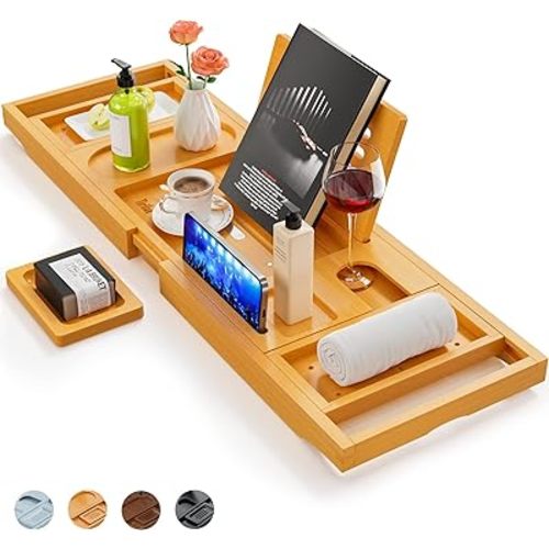 Premium Bathtub Tray Caddy, Expandable Bath Tray, Unique House Warming Gifts, New Home, Anniversary and Wedding Gifts for Couple, Bridal Shower Gift for Women