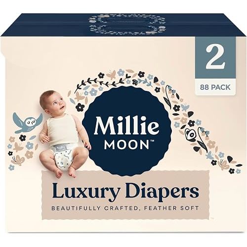 Millie Moon Luxury Baby Diapers, Size 2 (12-18 lbs), 88 Count, Overnight