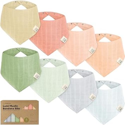 8-Pack Muslin Bandana Baby Bibs (Dew)