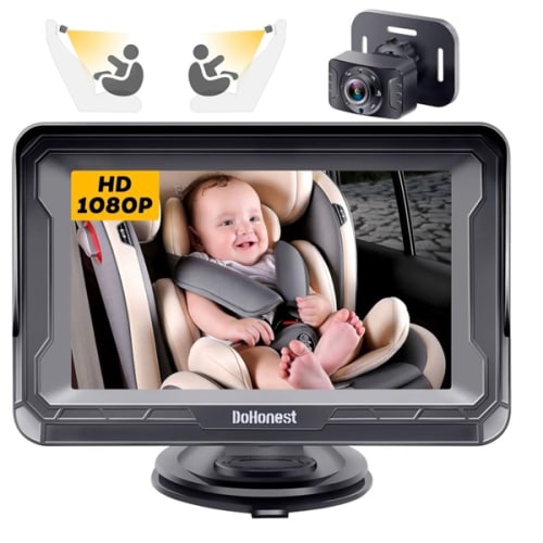 DoHonest Baby Car Camera HD 1080P - Rear-Facing Car Baby Monitor with Night Vision, Adjustable View Angle, Easy Setup, Anti-Glare Display, Safety for Kids & Infants