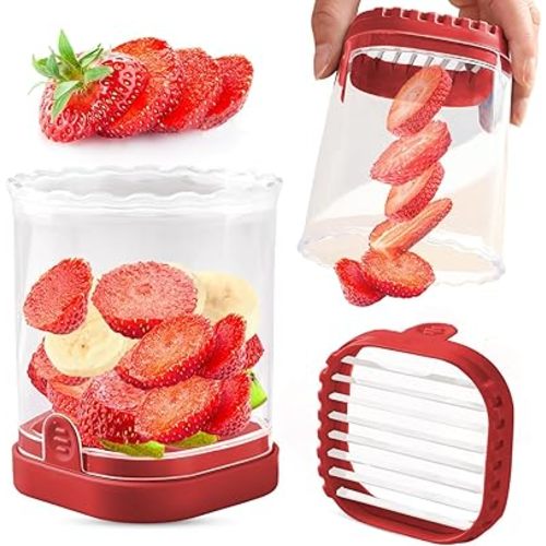 Creative Strawberry & Fruit Slicer - Detachable Cutter with Push Plate (Red)