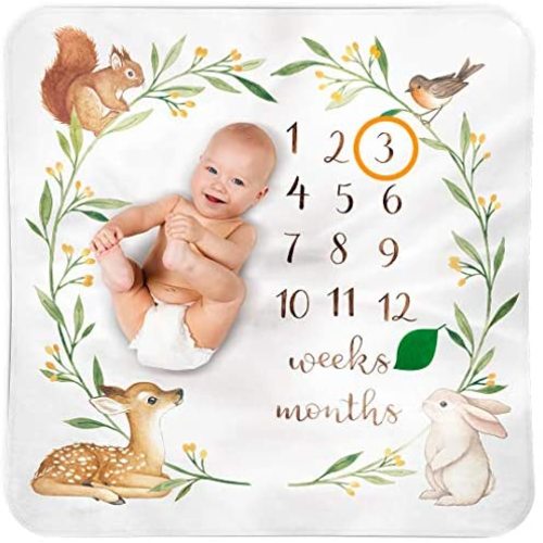 Baby Monthly Milestone Blanket Woodland - Baby Girl Gifts & Baby Boy Gifts - Watch Me Grow Woodland Nursery Décor - European Design - Gender Neutral for Newborn Girl & Boy