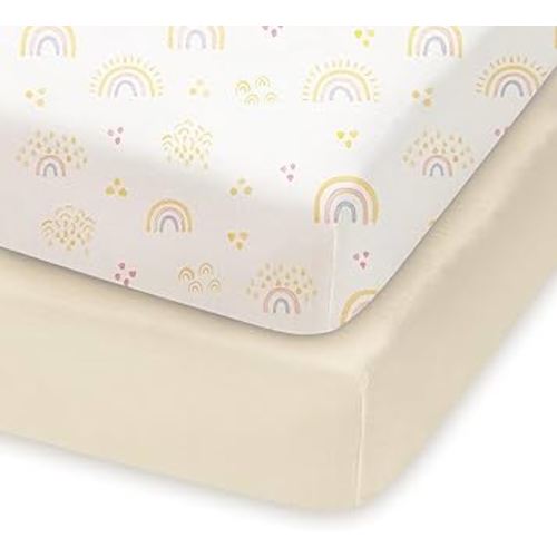 Pack and Play Sheets Fitted, Mini Crib Sheets 2-Pack for Pack N Play Mattress, Stretchy Playard Sheet, Soft and Breathable