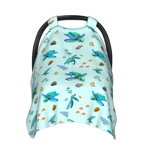 Sea Turtle Baby Car Seat Cover in Winter Summer, Nursing Cover for Mom, Turtle Stuff for Baby Boys Girls