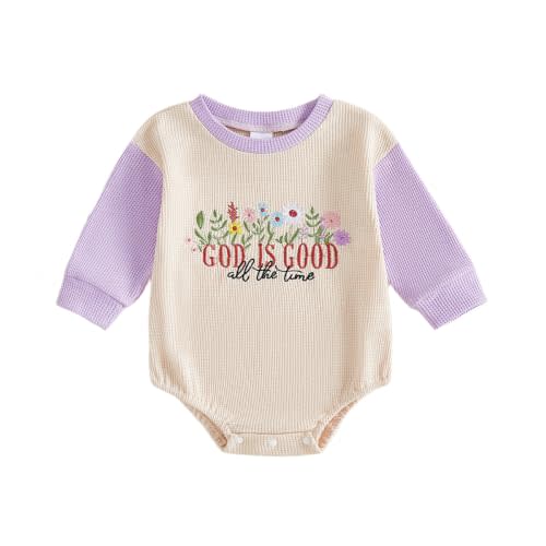 Baby Girl Christian Clothes God is Good Waffle Romper Fall Outfit | Newborn Girl Christian Outfit, Embroidery Sweater Romper, Long Sleeve Crewneck Jumpsuit, Fall Winter Clothes