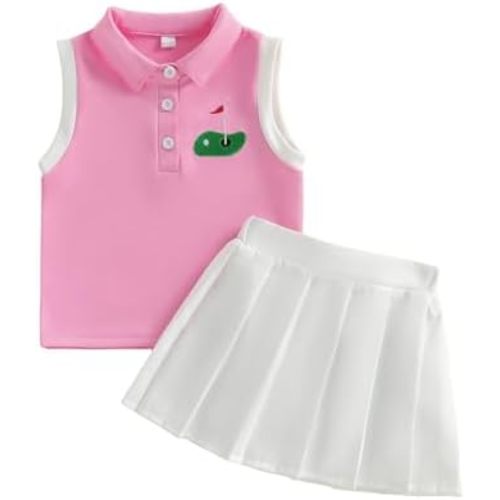 Toddler Baby Girl Golf Outfit Hole In One Polo T Shirt Pleated Skirt Set Girls Sleeveless Top Suit Summer Clothes