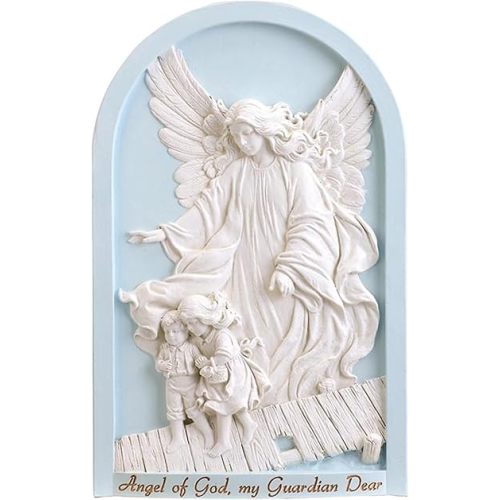 Christian Brands Catholic Nursery Décor - Guardian Angel Wall Plaque for Child or Baby's Room, 11.75" L x 7.5" W, Blue