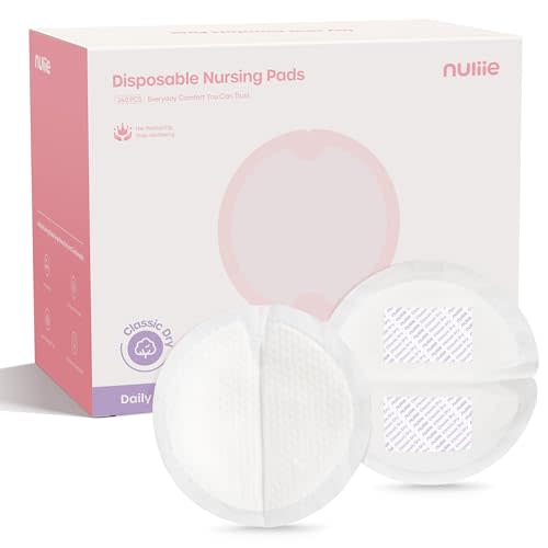 Nuliie Super Absorbent & Featherlight Disposable Nursing Pads 240 Count, Stay Dry, Soft & Breathable Breast Pads for Leaking Milk, Leakproof, Individually Packaged Breastfeeding Essentials for Moms