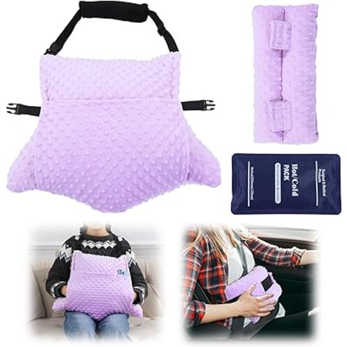 BALAPET 2 Pcs Shredded Memory Foam Hysterectomy Pillow Set for Abdominal Surgery Recovery, Comfy Hysterectomy Seat Belt Pillow with Pocket for Ice/Hot Packs, Hysterectomy Recovery Must Haves(Purple)
