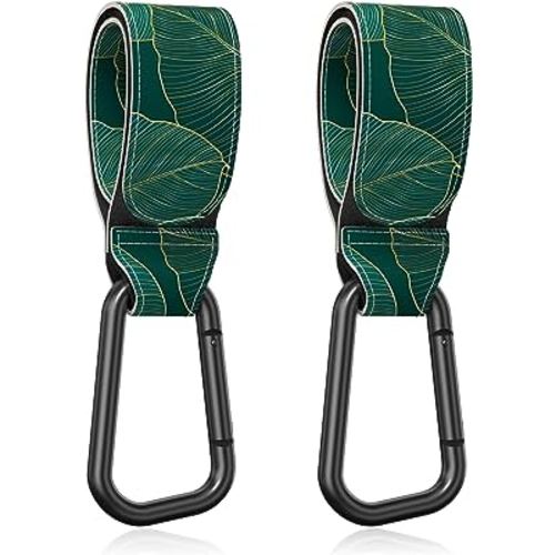 Gukeniu Baby Stroller Hooks for Hanging Bags, Universal Stroller Clips Accessories, Mommy Hook for Diaper Bag, Shopping Cart, Purse, Backpack - 2 Pack, Green Leaf