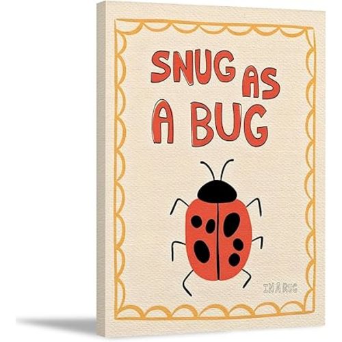 FWSFD Snug as a Bug Nursery Wall Art Decor Framed, Kids Room Decor, Cute Orange Ladybug Insect Canvas Prints Artwork for Nursery Toddler Kids Playroom Classroom, 12x16 Inches