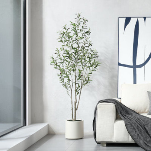 Altman Faux Olive Tree with White Planter | Wayfair