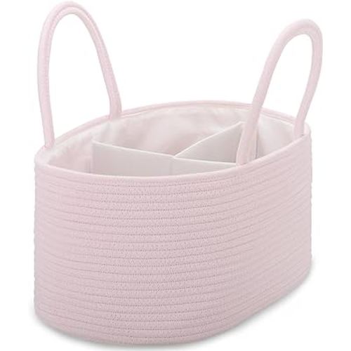 COMSE Large Baby Diaper Caddy Organizer for Girl Boy, Car Caddy with Handles, Cotton Rope Basket for Changing Table, Nursery Organizer, Gift for Baby Shower and Registry Must Have, Light pink