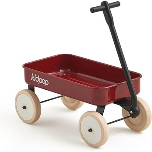 Kidpop Pula-Mini First Wagon for Toddlers, 4-Wheel Baby Pull Toy Cart for Kids Ages 1-3, Indoor & Outdoor Push Walker Toy, Ideal 1 Year Old Birthday Gifts (Red)